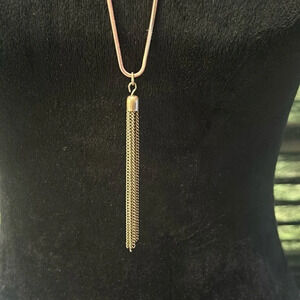 Handmade Delicate Brass Chains Bell Tassel Pendent Long‎ Rose Gold Necklace